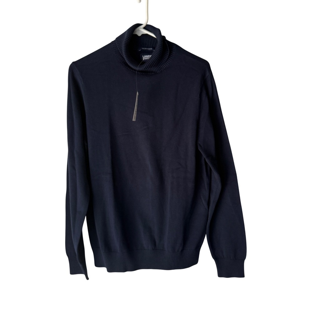 Lands End Navy Blue 100% Supima Cotton Turtleneck Sweater S Preppy Old Money